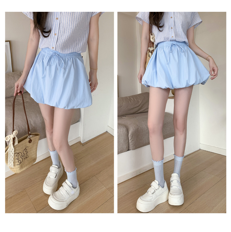 韩系甜美风冰丝花苞短裙女蓬蓬裙纯色夏季气质百搭防走光A字版型详情28