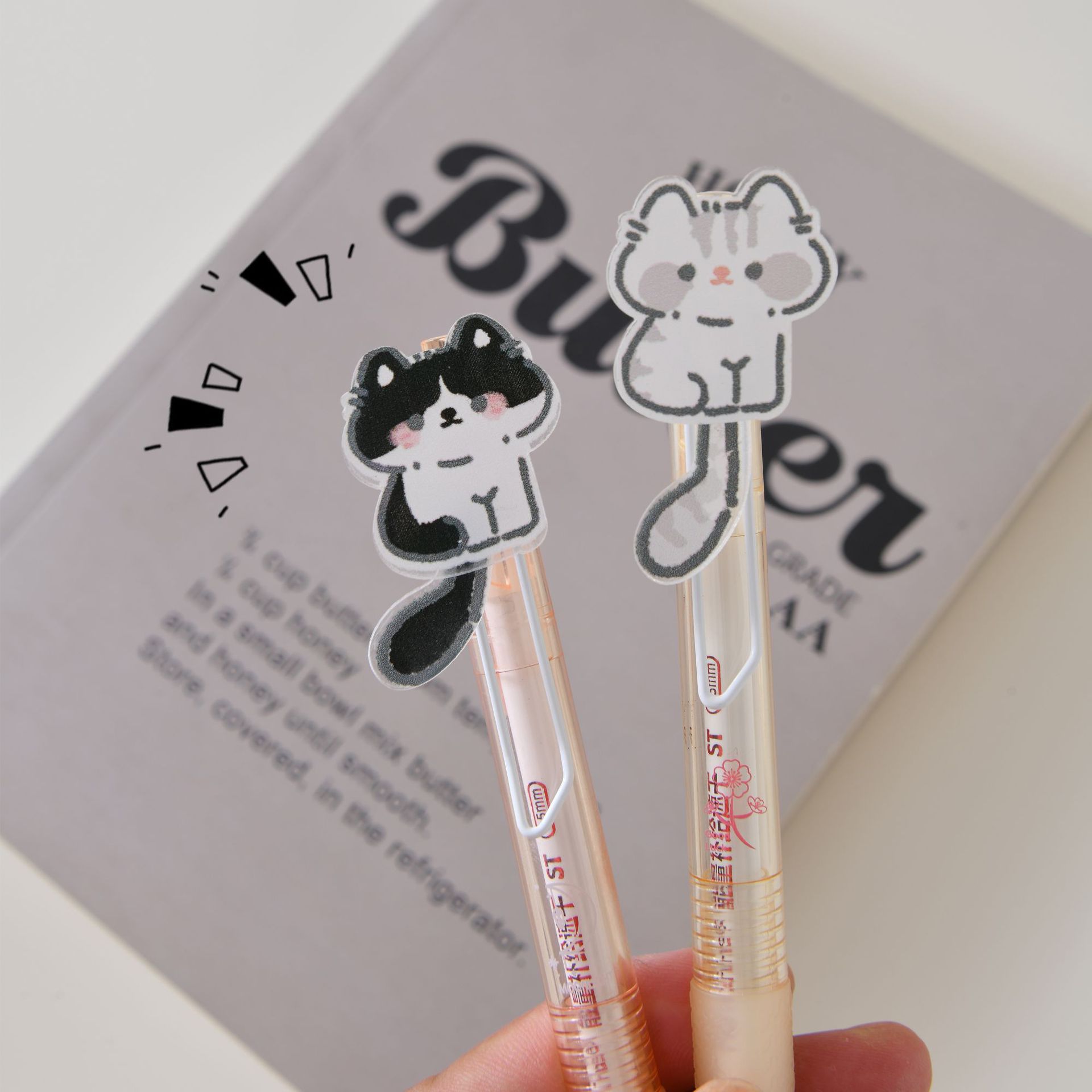 New cat tail press gel pen 0.5mm black pen, smooth and cute design for exam writing, anti-slip handle stationery pen pic 9
