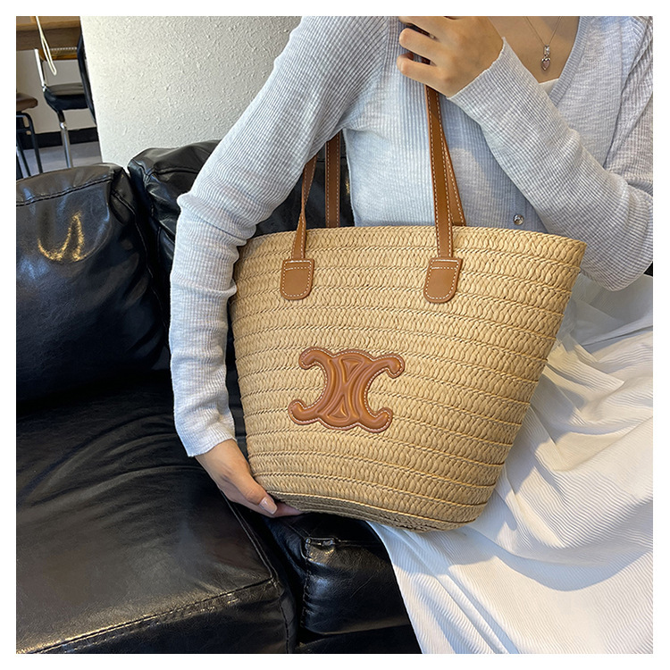 单肩草编包女士手提包大容量夏日旅游沙滩包手工编织菜篮子腋下包详情7