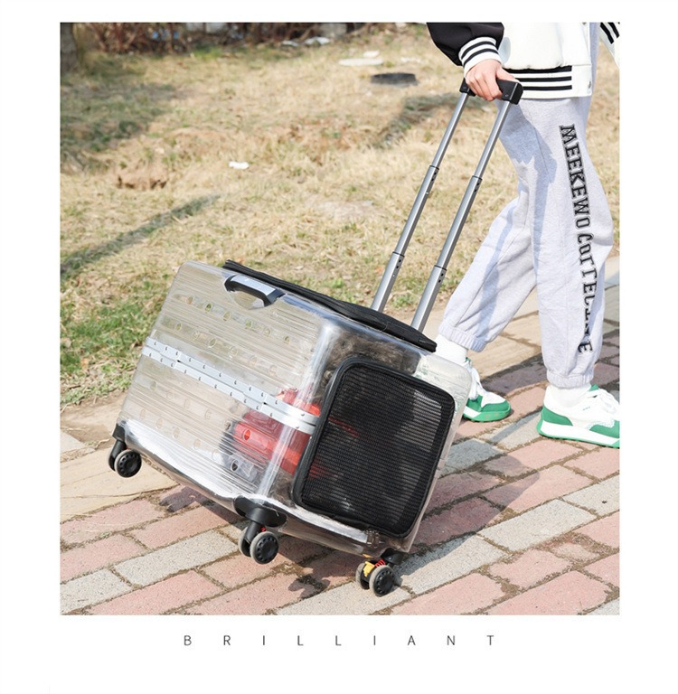Large dog pet trolley case, large-capacity outboard case, portable fully transparent pet aviation case, cat takeout case pic 13