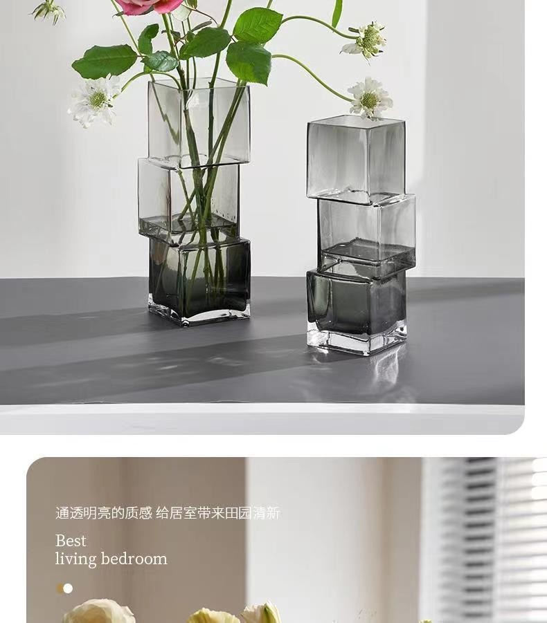 欧式轻奢简约错位透明玻璃高级感花瓶家用水培客厅桌面摆件ins风详情10