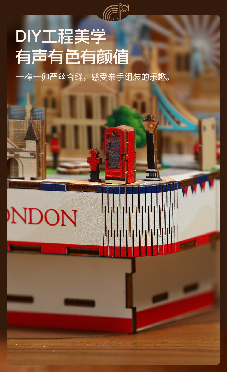 Cross-border new product, national trend and fun wooden music box, DIY handcrafted world-famous architecture, adult toy pic 5