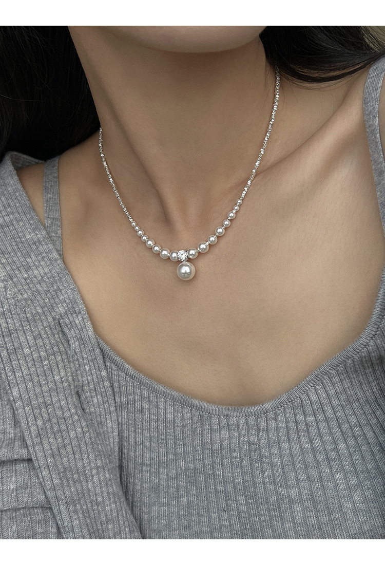 新中式碎银子王妃施家强光珍珠S925纯银渐变项链设计高级感锁骨链详情7