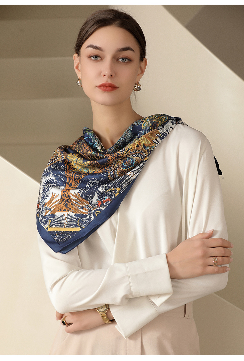 2025夏新款印花大方巾丝巾批发法式复古仿真丝领巾女神节90方巾女详情21