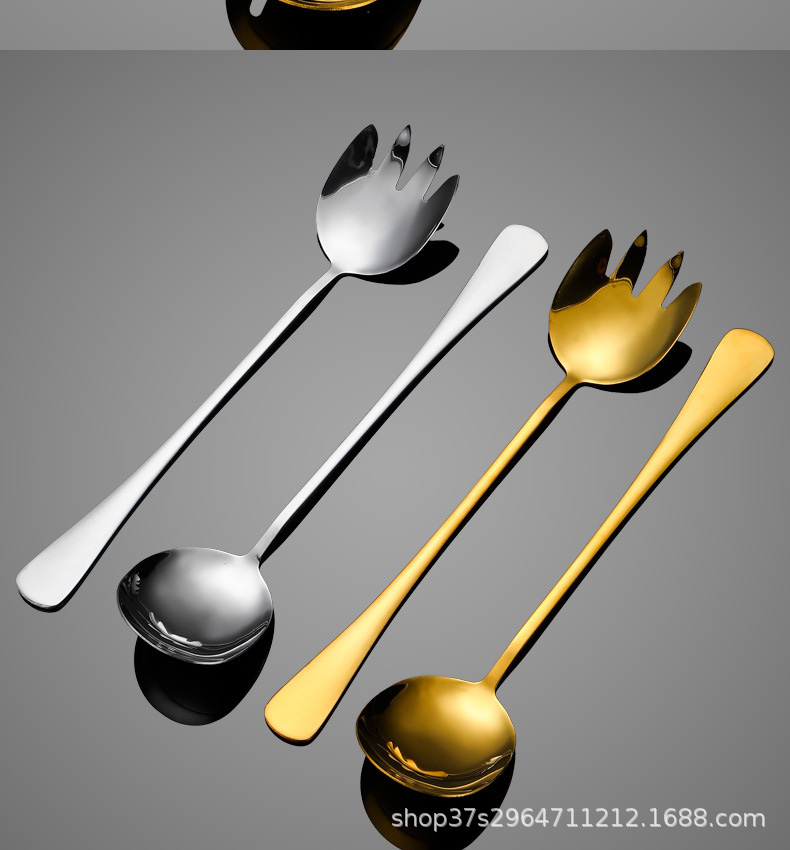 跨境410不锈钢加长沙拉勺沙拉叉酒店餐厅大号沙律勺叉公用勺叉详情10