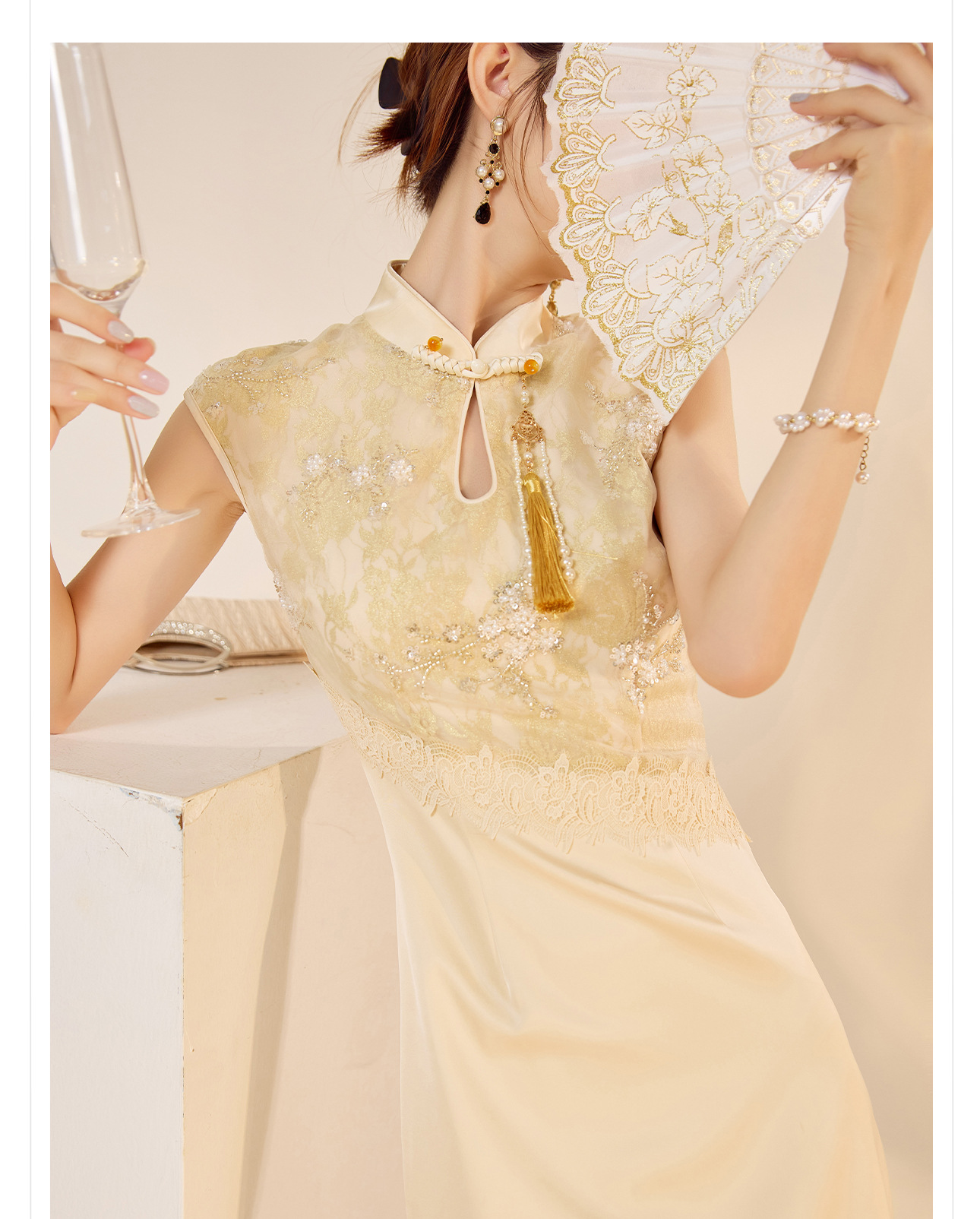 New Chinese-style high-end lace embroidered dress for women, a stunning ancient French style improved cheongsam dress N3111 pic 12