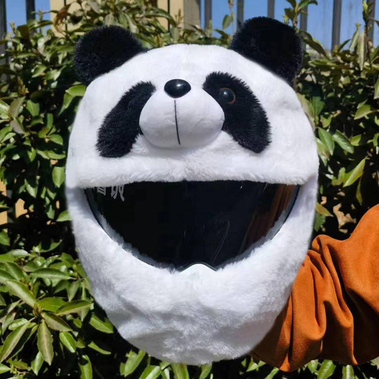 Cross-border bestseller, street blast, powerful helmet decoration set, rabbit plush motorcycle cool helmet set, cute panda mask pic 8