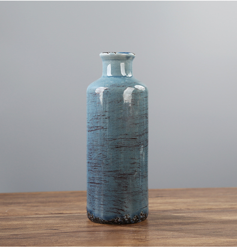 2025 Cross-border Rural Ice-Crack Ceramic Vase in Gray, Blue and Green 3-piece Set Bohemian Retro Home Decoration Farmhouse Vase pic 6