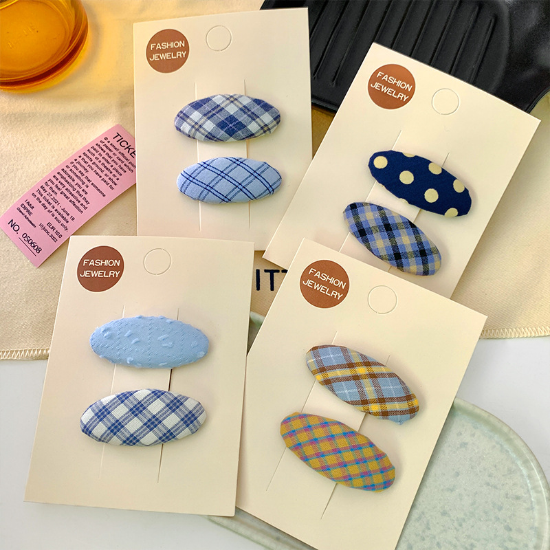 韩版布艺格纹水滴发夹少女边夹气质百搭椭圆bb夹新款韩系可爱发饰详情8