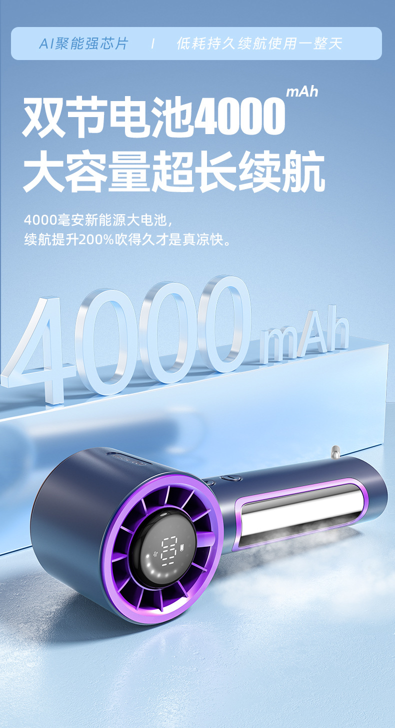 新款手持高速涡轮风扇100档无极变速冰敷跑马灯桌面数显风扇详情24