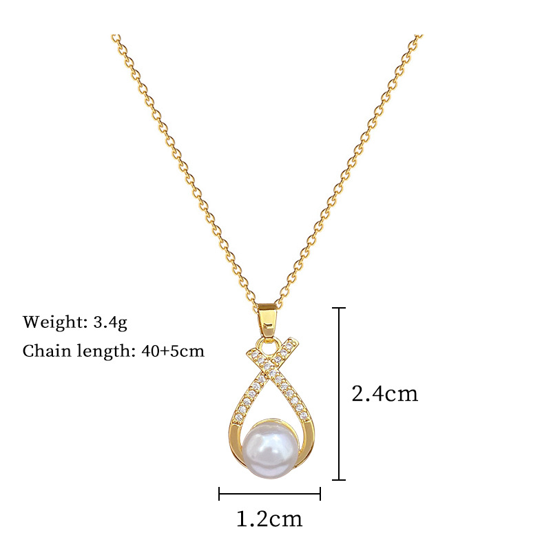 【钛钢】项链耳环套装轻奢满钻交叉珍珠个性气质宴会耳饰项饰组详情4