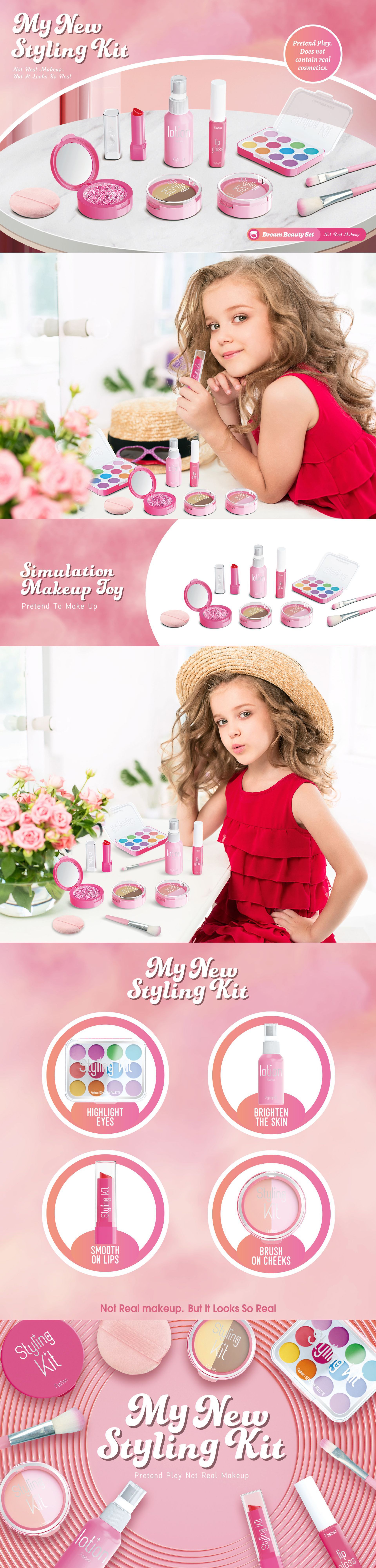 跨境亚马逊儿童过家家仿真化妆玩具女孩彩妆套装不可涂抹带收纳盒详情1