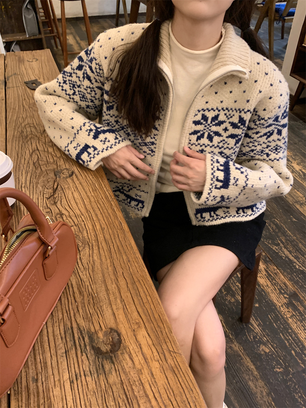 【绵羊绒】Berry喜你而欢复古温柔雪花拉链毛衣立领针织衫女秋冬详情12
