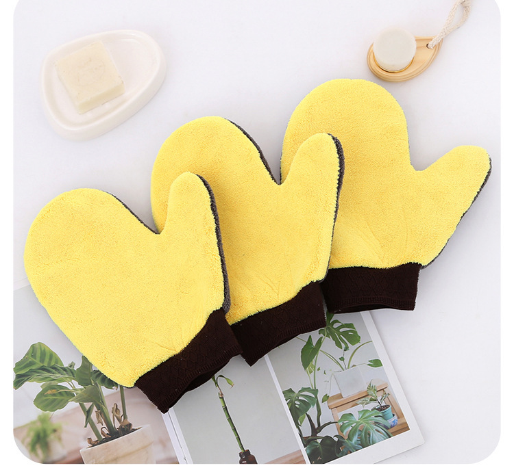 【 Chi Jia 】 Car wash gloves, waterproof rags, bear paw plush car towels, coral fleece gloves, car paint surface pic 11