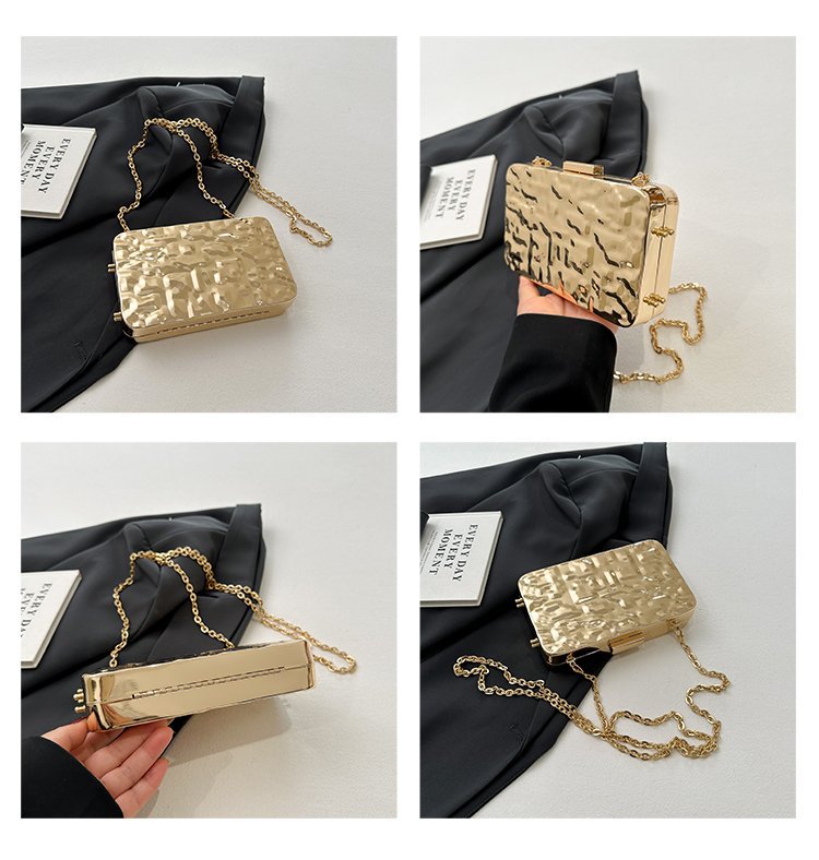 晚宴包金属2024夏季新款盒子女包链条单肩斜挎包褶皱跨镜女手机包详情7