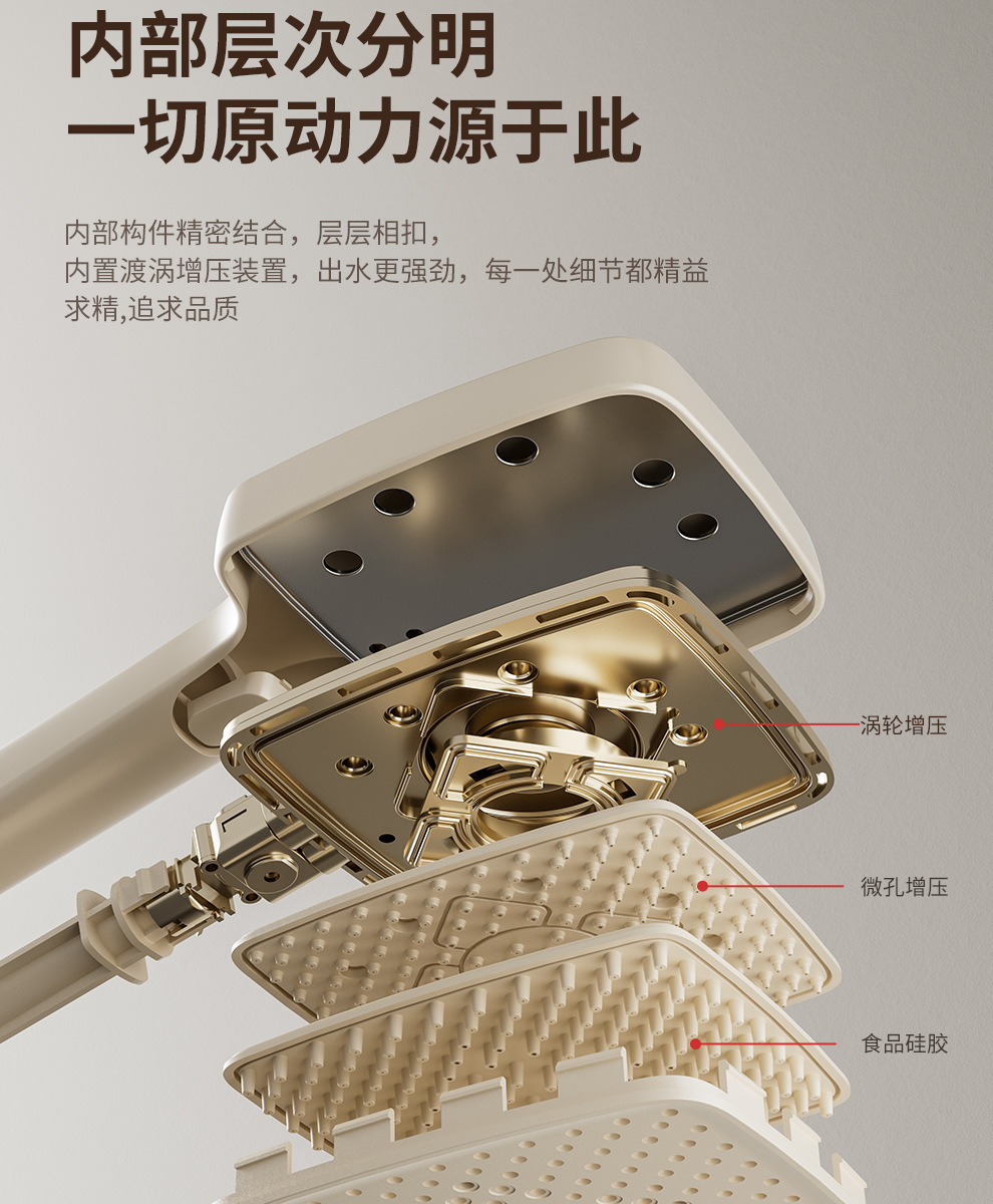 奶白色全铜淋浴花洒套装淋浴家用氛围灯恒温钢琴键数显增压沐浴器详情28