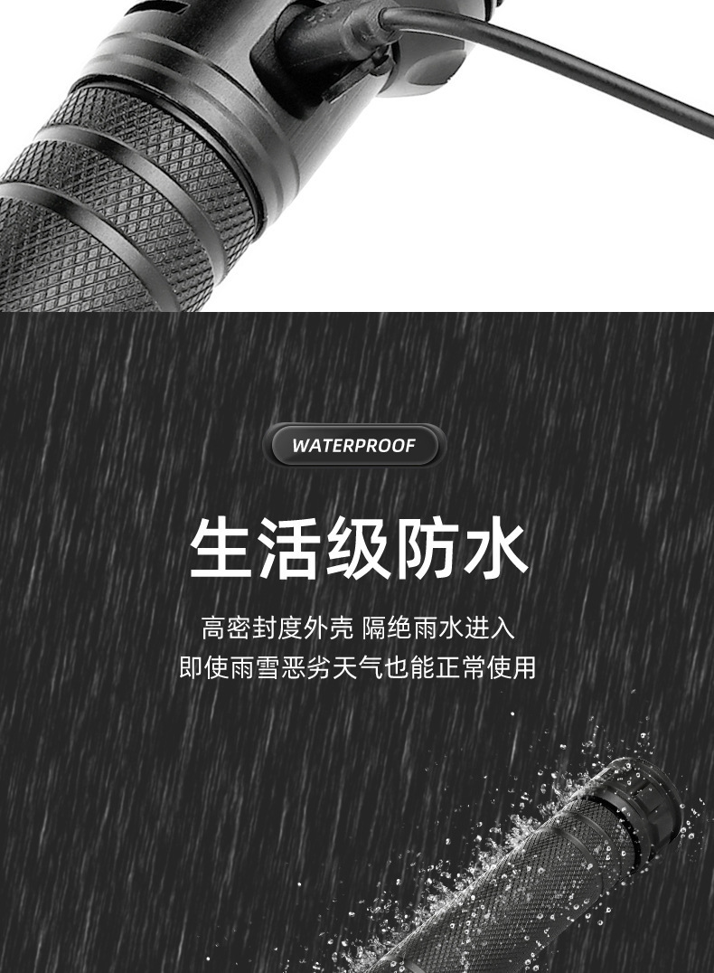 p90 Zoom ultra-bright led flashlight, multi-functional charging, strong light, camping, outdoor self-defense, explosion-proof and patrol flashlight pic 12