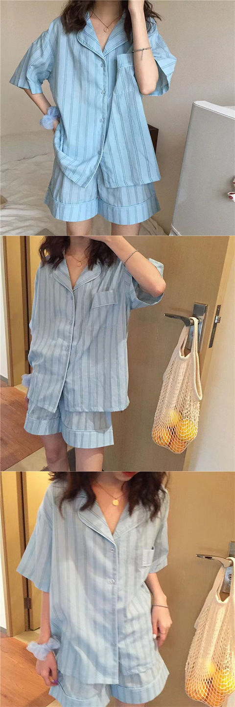 ins Fresh pajama women Summer short sleeves and shorts Korean cardigan plus-size Korean Japanese-style home wear two-piece set pic 23