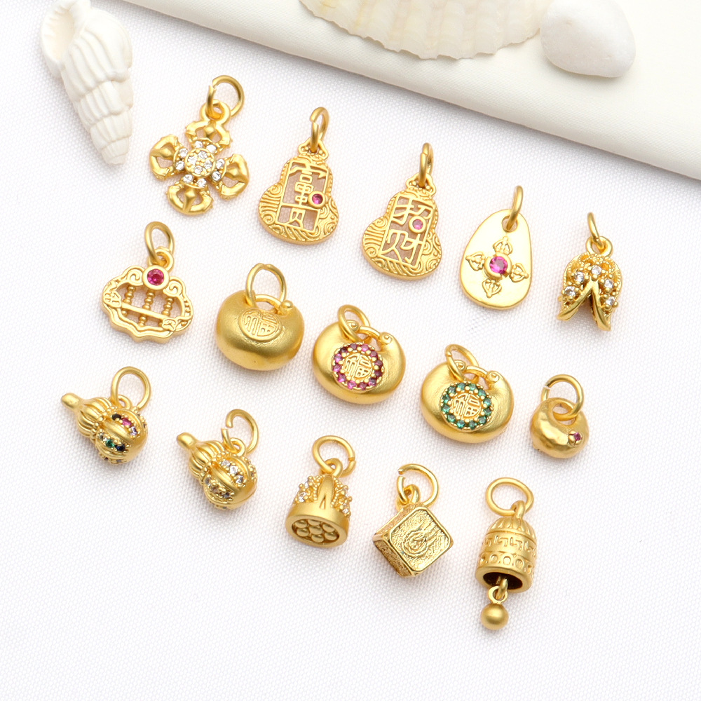 古法金保色铃铛葫芦如意钱袋算盘微镶小吊坠隔珠diy饰品配件配饰详情5