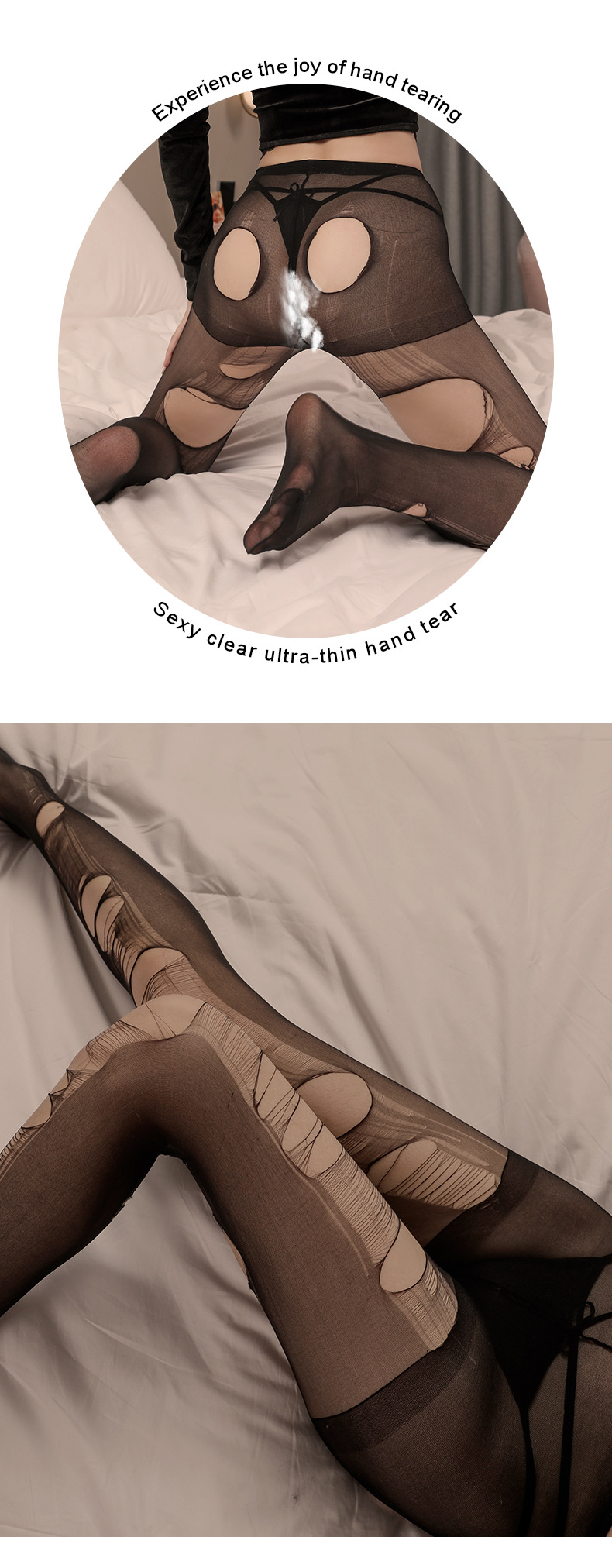 Ultra-thin hand-tear disposable silk stockings for women, black easy-tear romantic gray pantyhose, black silk, sensual and sexy, flesh-colored transparent pic 12