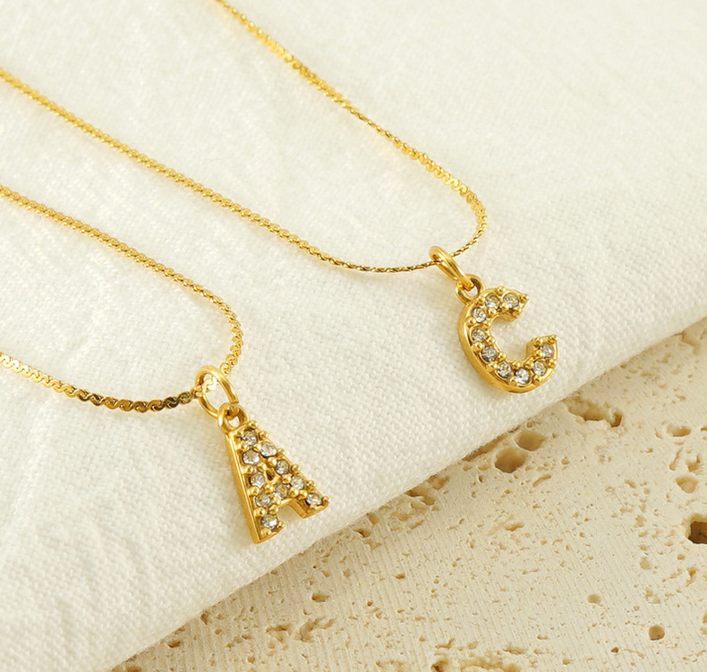Cross-border European, American, French fashion, versatile stainless steel letter necklace, gold-plated and diamond-encrusted, simple style, fine S-shaped chain for women pic 20