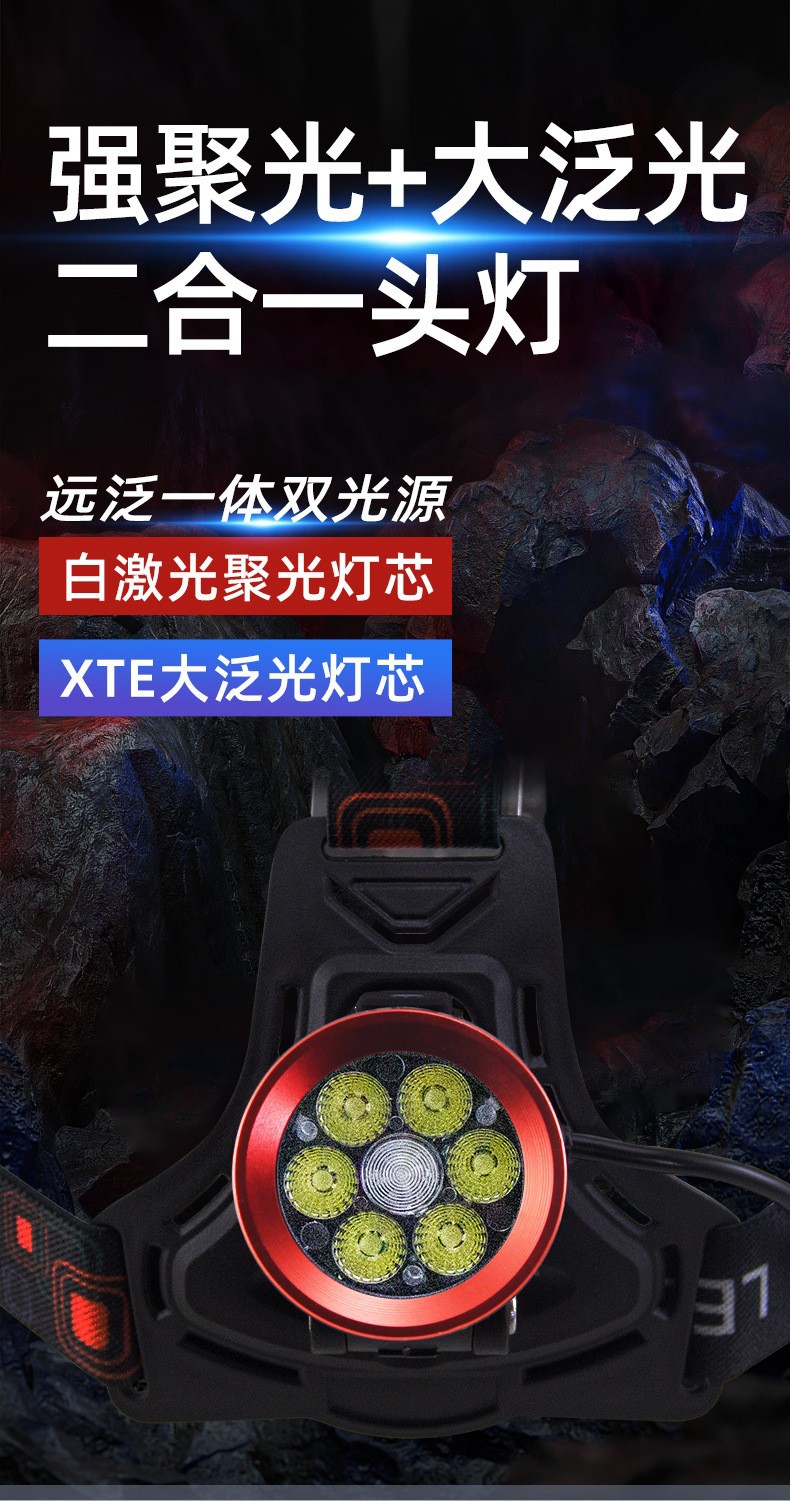 Pailide Cross-border 6+1 headlamp with long-range flashing integrated high-power strong light ultra-bright aluminum alloy outdoor night fishing cycling pic 9