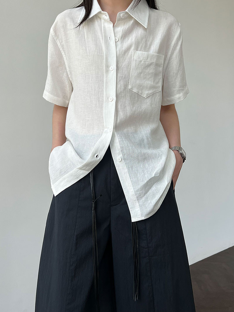 鹿西重工亚麻韩系简约短袖衬衫女夏季新款通勤百搭休闲衬衣8793详情33
