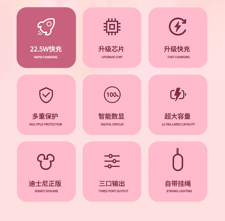 正版草莓熊22.5w新款超级快充充电宝小巧便携自带线移动电工厂批发价格详情4