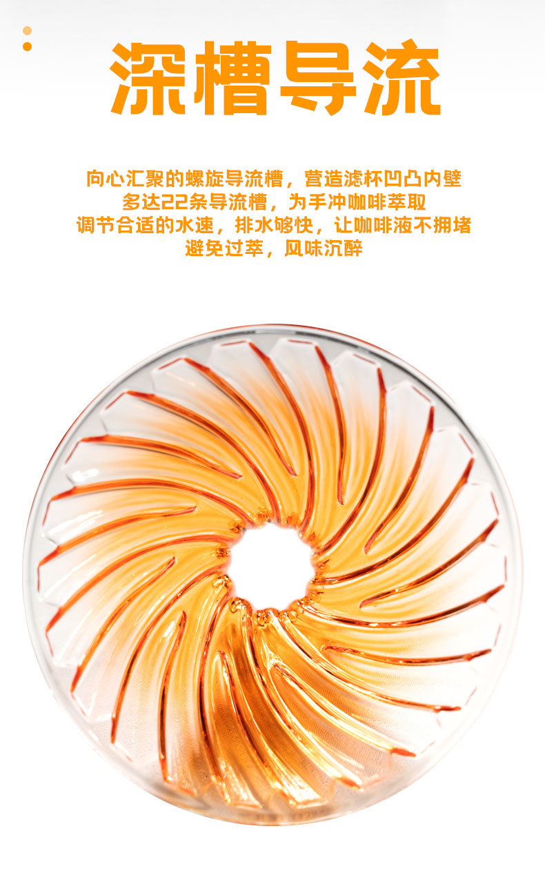 High borosilicate glass V60 hand-brewed coffee filter cup, spiral ribbed flow guide, high flow rate filter cup, gradient drip type pic 5