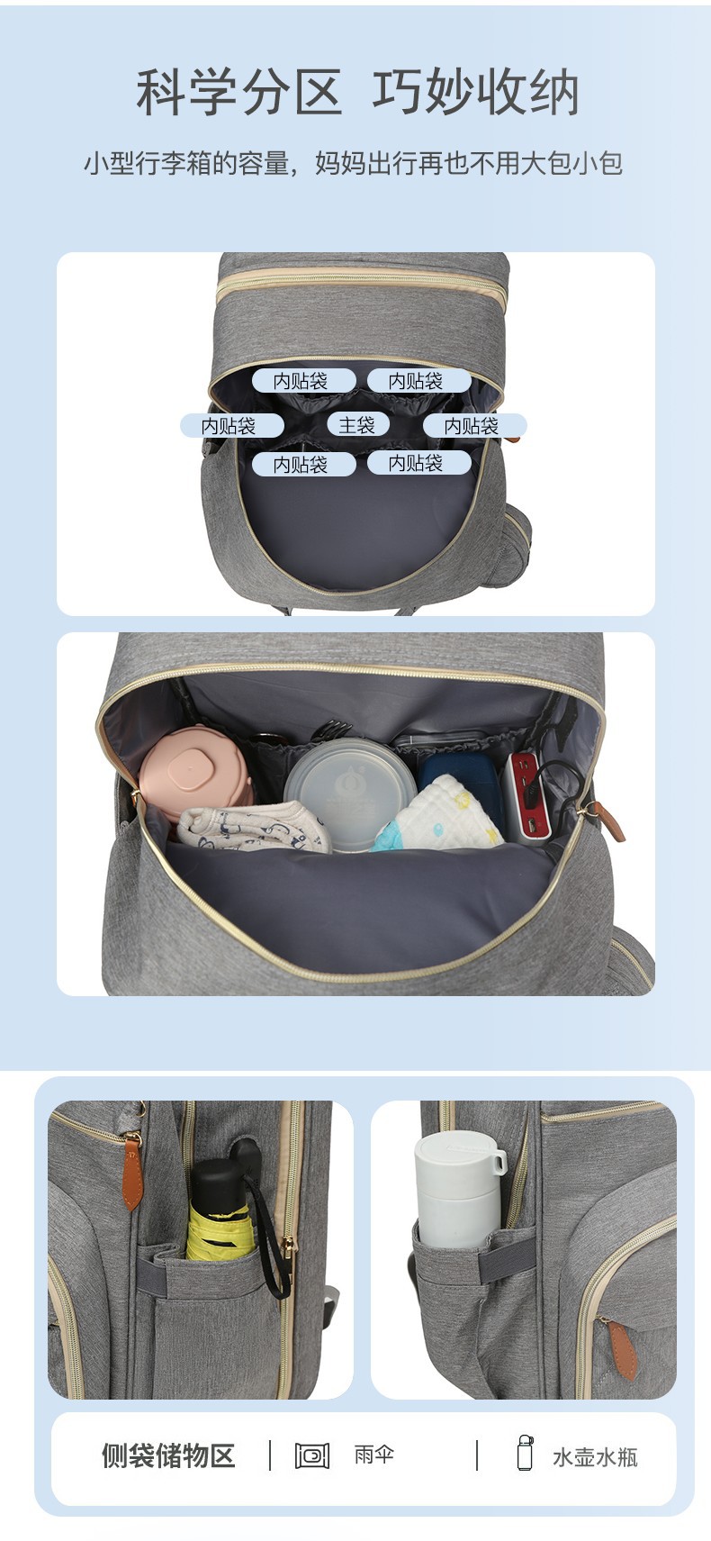 跨境高级感双肩背包多功能妈咪包母婴外出轻便大容量折叠婴儿床包详情34