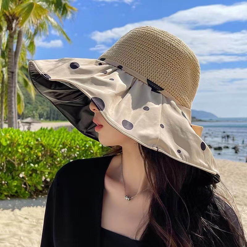 新款夏季百搭户外遮阳帽大帽檐渔夫帽便携防晒太阳帽蝴蝶结女士帽详情12