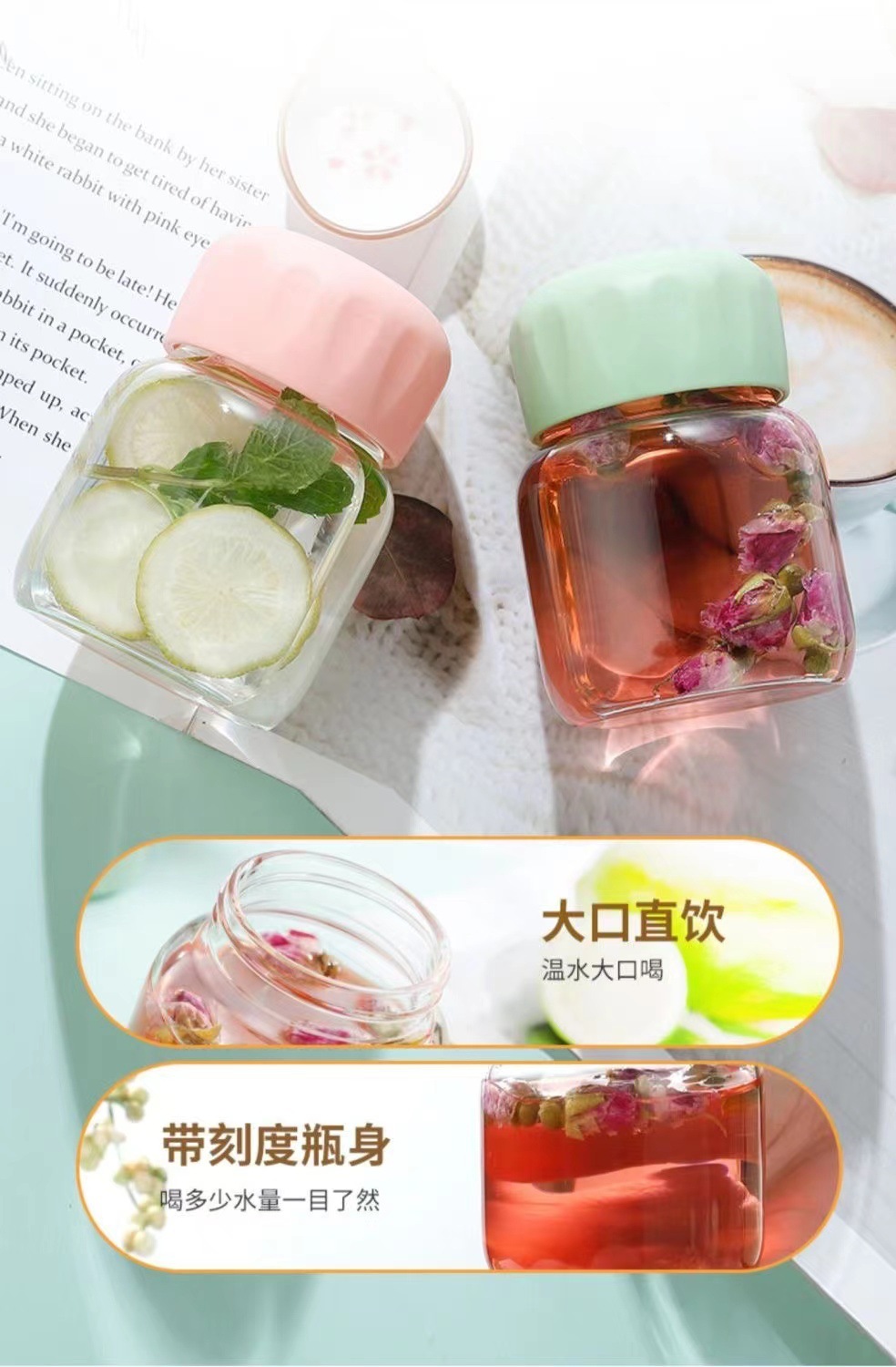 代发包邮网红摇摇胖胖水杯玻璃杯豆浆刻度杯子迷你可爱便携礼品详情9
