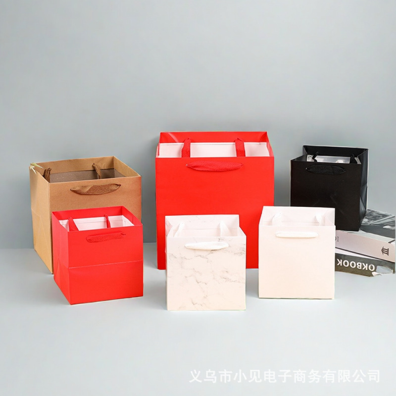 Square gift bags, flower tote bags, cake bags, thick packaging bags, large bouquets, kraft paper bags, gift bags pic 1