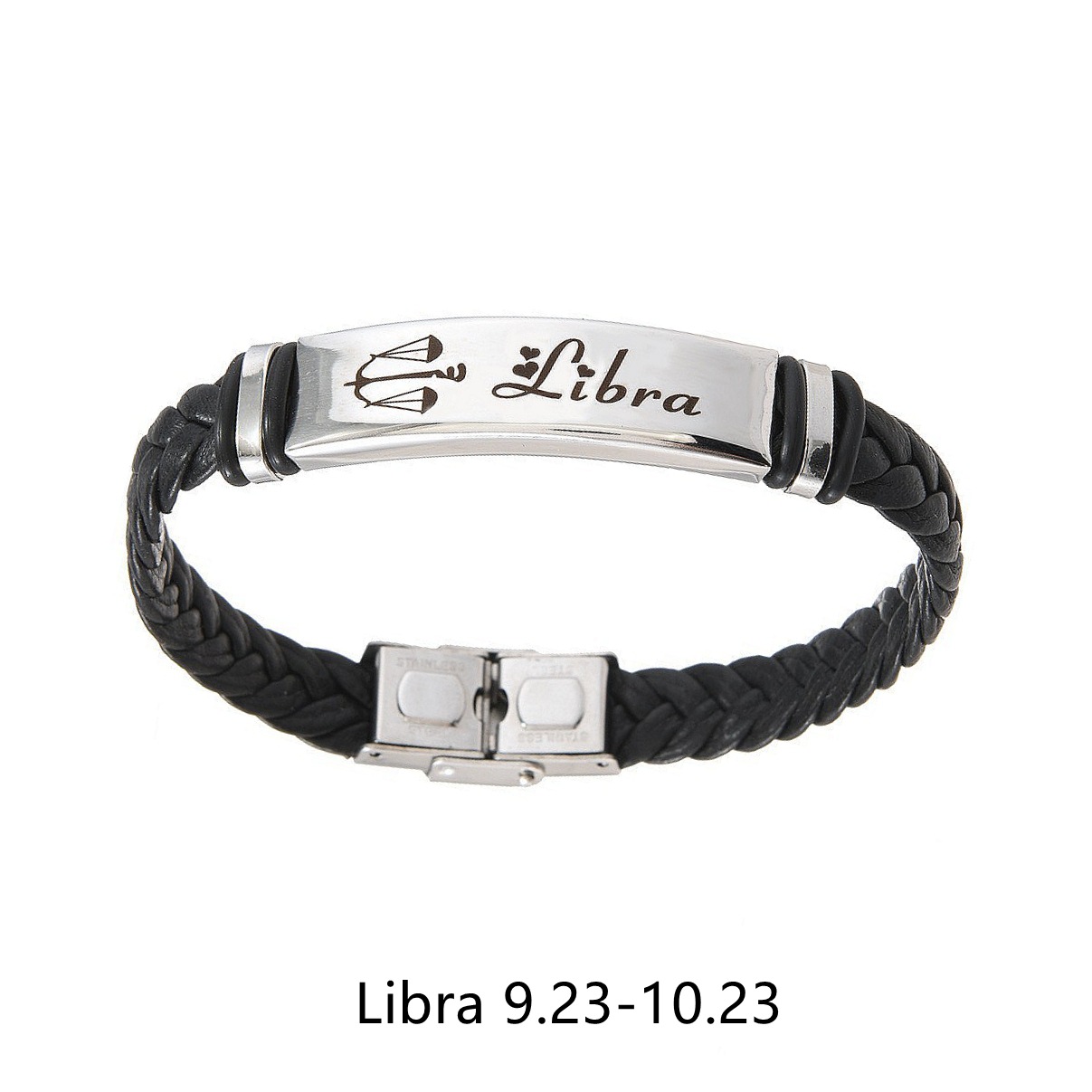 TEMU European and American cross-border personalized 12 zodiac leather woven stainless steel bracelet, elegant black accessory bracelet pic 7