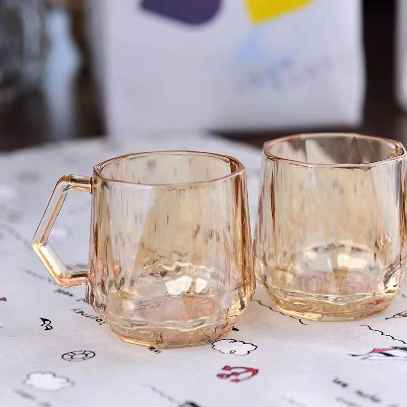 高颜值带把玻璃杯网红ins风家用果汁饮料杯简约创意牛奶杯六棱杯详情6