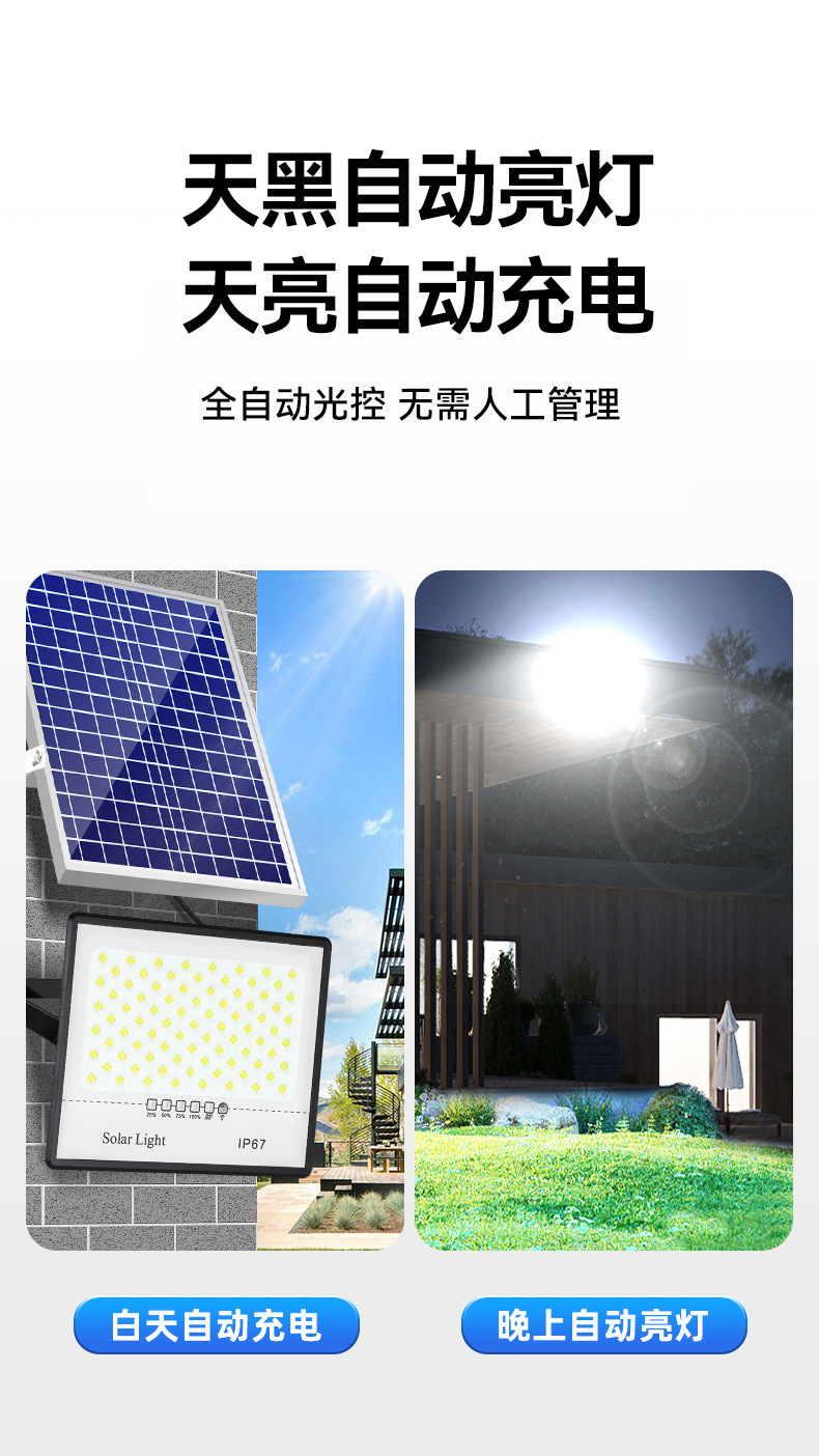 大功率太阳能灯路灯庭院灯太阳能板100W防水照明详情16