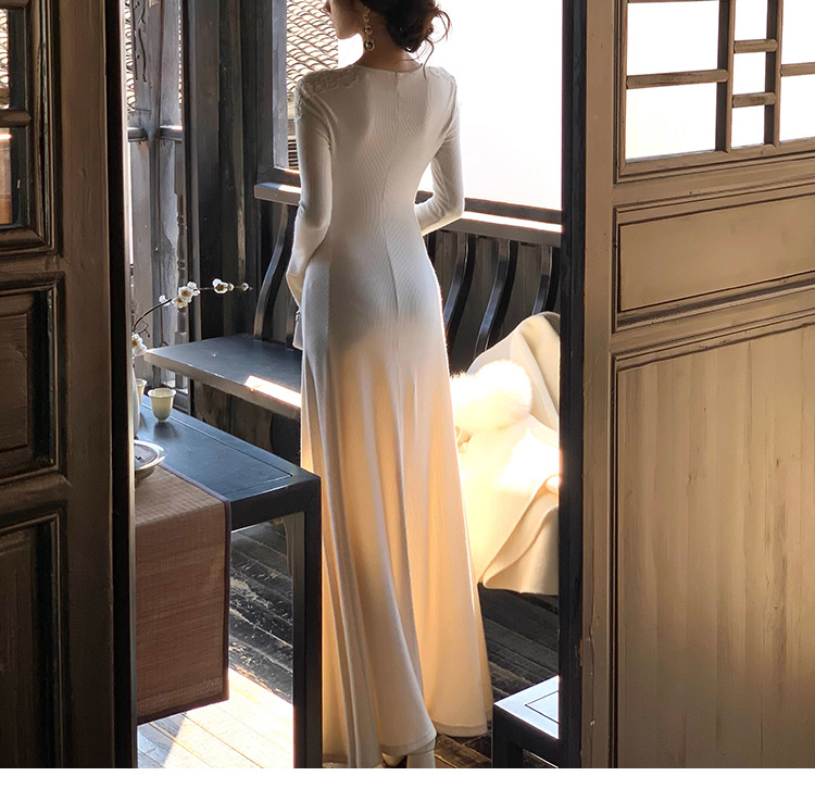 【不知雪】温柔氛围感蕾丝v领针织连衣裙腰显瘦a摆长裙详情11