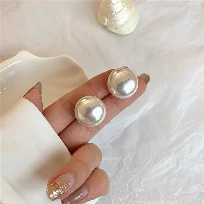 复古气质超大颗馒头珍珠耳钉女S925银针高级感轻奢贝珠椭圆冷淡风详情1