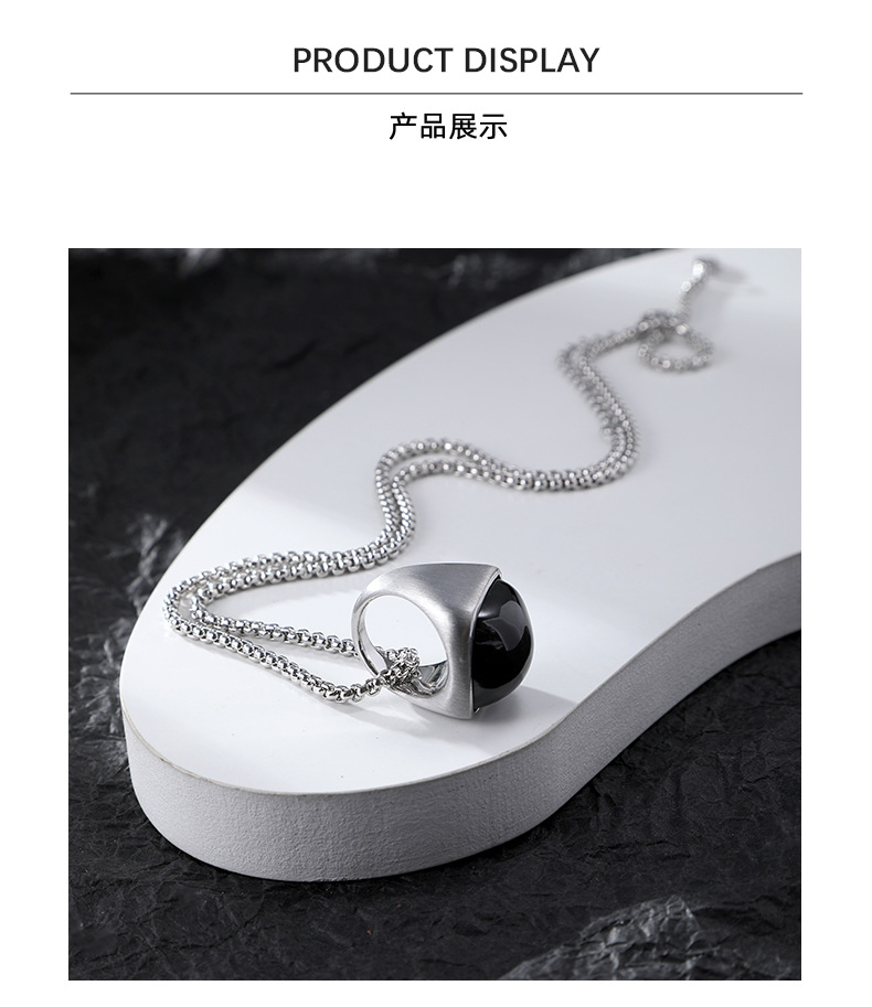 Obsidian pendant necklace, simple and cold style for women, sweater chain, versatile and stylish, and a niche silver collarbone chain on Instagram pic 8