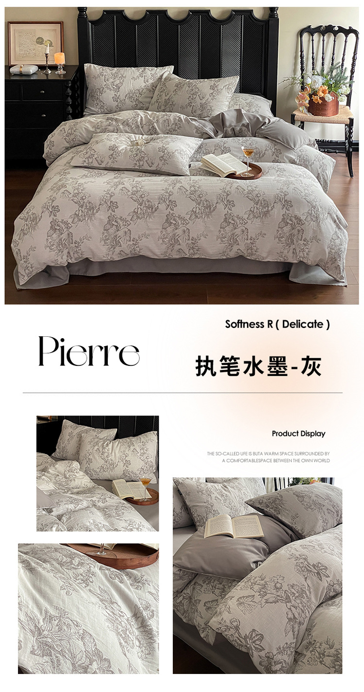 Class A, mother and baby grade, 100 all-cotton three-layer jacquard four-piece set, pure cotton quilt cover, bed sheet, bed cover, washed cotton products for winter pic 70