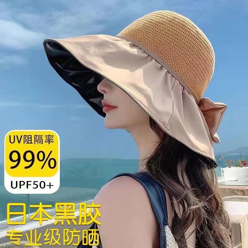 新款夏季百搭户外遮阳帽大帽檐渔夫帽便携防晒太阳帽蝴蝶结女士帽详情21