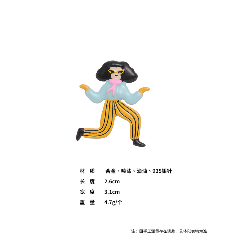 YOK 日系卡通小人幽默搞怪气质喷漆手绘滴油冷珐琅小众设计耳钉女详情14