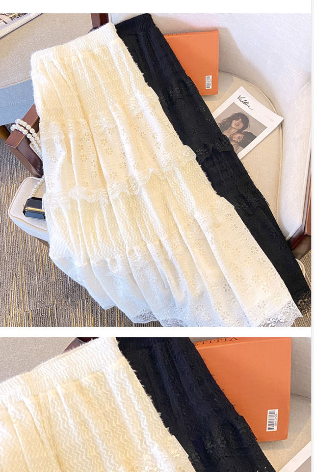 寻款法式春夏蕾丝温柔2024镂空蛋糕新款高腰拼接显瘦半身裙长裙详情5