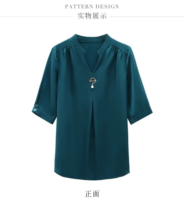 时尚妈妈装衬衫宽松大码中年女上衣洋气夏装中老年五分中袖t恤衫详情29