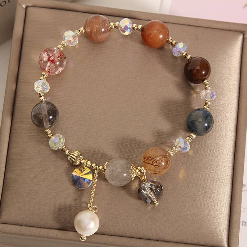 Natural garnet multi-layer crystal bracelet, female student best friend bracelet, trendy accessory bracelet gift pic 3
