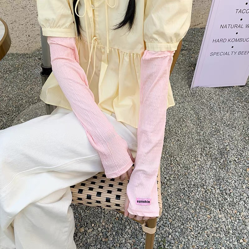 简约防晒冰袖可调节夏季少女新宽松褶皱薄款防晒手套骑行详情8