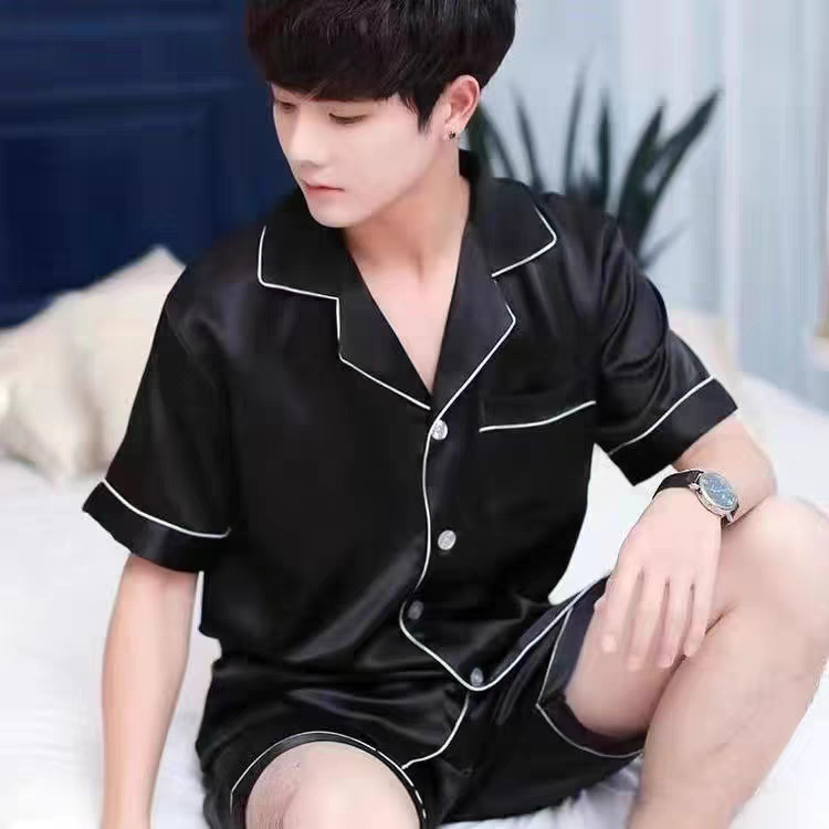 冰丝睡衣男夏季短袖长裤薄款纯色高级感仿真丝绸家居服直播两件套详情12