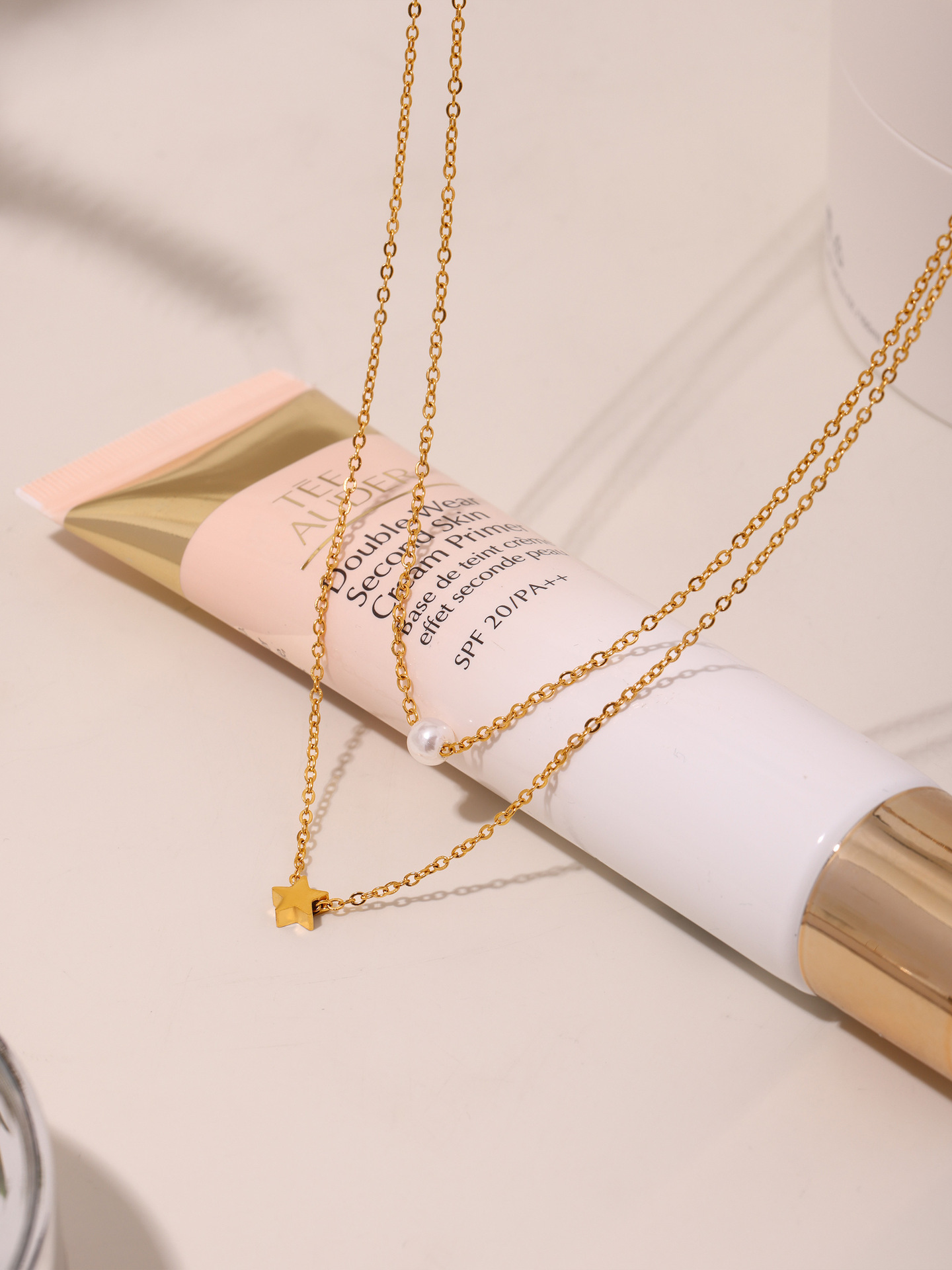 谜丽 星星贝珠设计感多层项链欧美风热销通勤叠戴钛钢18K真金饰品详情10