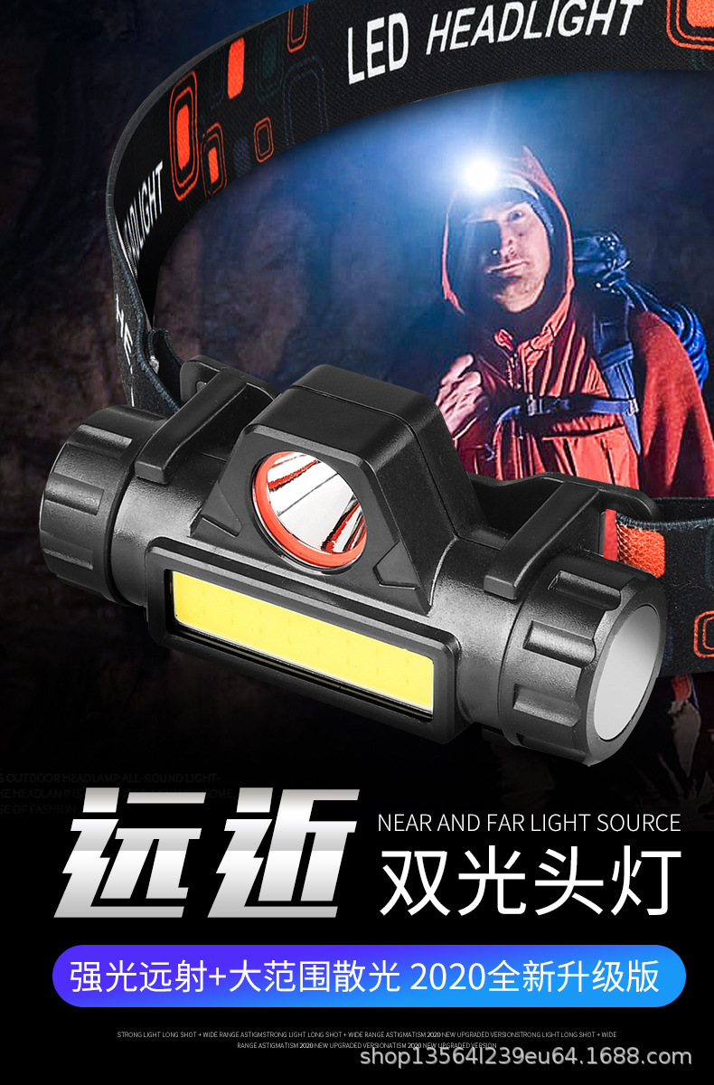 led strong headlight, mini charging, small waterproof diffused light cob headlight, outdoor night fishing headlight, multi-functional headlight pic 5