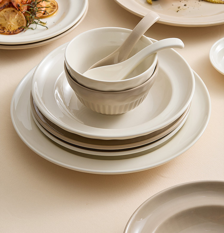 Yogurt cream-style tableware, high-end bowl and plate set, home bowl and chopsticks combination, ceramic rice bowl, soup bowl, vegetable plate pic 8